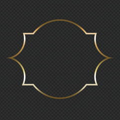 3D Metal Gold Shining Decorative Frame Template. Isolated on Transparent Background. Ramadan Kareem and Eid Mubarak Frame Design Element. Shining Golden Metal Frame for Islamic or Traditional Concept.
