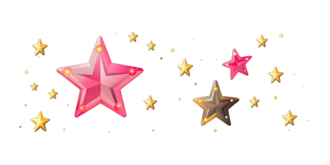 3D Cute Fireworks Emoji: Explosion Sparkly Star, Birthday Party Confetti, New Year and Christmas Celebration. Gold and Pink Firecracker. Cartoon Creative Design Icon. 3D Rendering