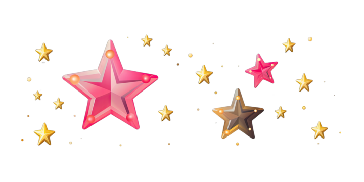 3D Cute Fireworks Emoji: Explosion Sparkly Star, Birthday Party Confetti, New Year and Christmas Celebration. Gold and Pink Firecracker. Cartoon Creative Design Icon. 3D Rendering