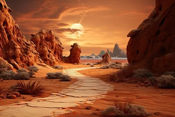 Dekokissen Fantasy landscape with a path in the desert. 3d render, AI Generated © Iftikhar alam