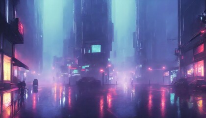 cyberpunk streets illustration futuristic city dystoptic artwork at night 4k wallpaper rain foggy moody empty future