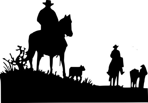 Horse and Rider Cowboy Silhouette Sunset Scene

