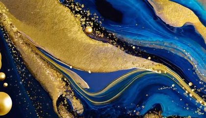 Türaufkleber luxury background captivating blend of gold and deep blue creating an abstract design liquid art fusion of rich colors and glittering textures sophistication and modern elegance © William