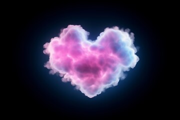 Fantastic colorful cloud in shape of heart illuminated with pink blue neon light, isolated on black background