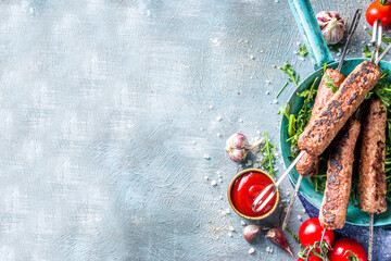 Minced beef kebabs on skewers