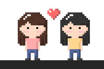 Two Women LGBT Couple Icon. Pixel 8 bit style