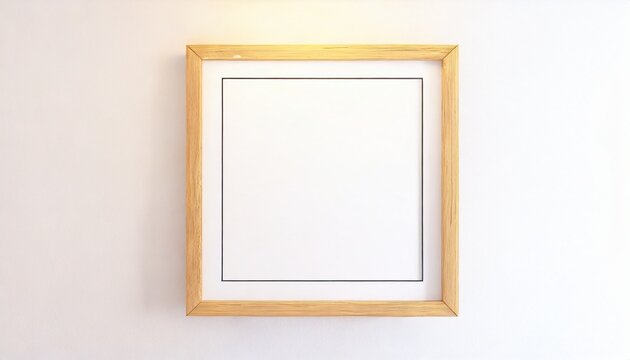 square wooden frame with poster mockup on the white wall front view 3d rendering