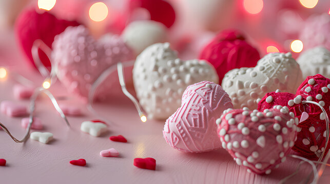 Pink, white, and red heart decor background, Valentine's Day concept,