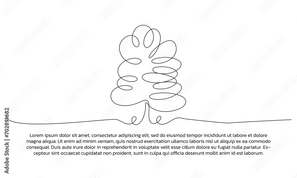 Poster continuous line design of pine tree landscape. single line decorative element drawn on white backgro