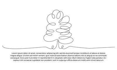 Continuous line design of pine tree landscape. Single line decorative element drawn on white background.