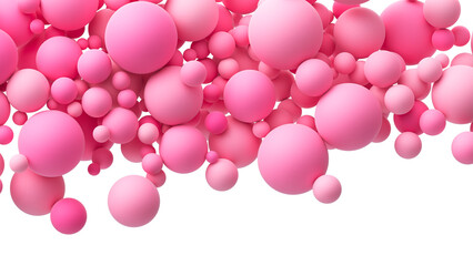 Pink random flying spheres isolated on transparent background for Happy Valentine's day or love concept. Pink matte soft balls for romantic postcard, flyer, banner, invitation or poster. PNG file