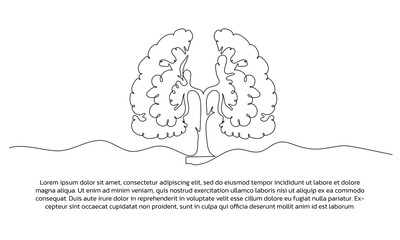 Continuous line campaign design illustration about trees as the lungs of the world. Single line decorative element drawn on white background.