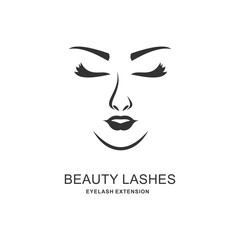Beauty lashes logo design vector illustration with woman face concept