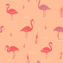 Seamless pattern flamingos trending color palette 2024