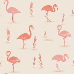 Seamless pattern flamingos trending color palette 2024