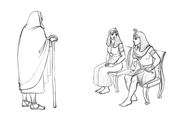Moses before Pharaoh. Pencil drawing - obrazy, fototapety, plakaty