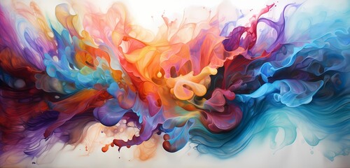 Fototapeta na wymiar Explosive bursts of color as waves of liquid collide, creating a visually stunning abstract scene that feels both chaotic and harmonious