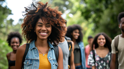 Fototapeta premium The multi-racial diverse group of people walking together outdoors
