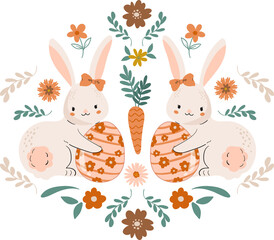 Happy Easter , Easter bunny. Modern egg, bunnies  Rabbit  spring festive Element

