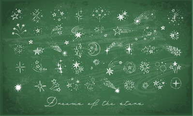 Collection of doodle star clasters and constellations on blackboard background. Vector sketch illustration. © elinacious