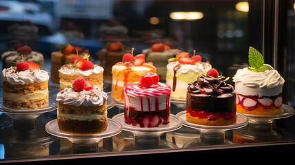 Various of sweet desserts in cafe