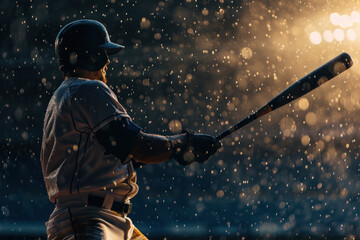 A baseball player hits a ball during a game on the field. - obrazy, fototapety, plakaty