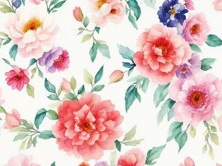 Behang Seamless Drawing Watercolor Floral Blossom Botanical Texture Painting Flower Pattern Fabric Print Nature Background Illustration.Retro Vintage Spring Pink Color Plant Garden Painting Wallpaper Design. © safu10190