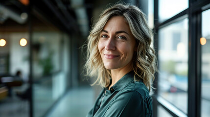 Obraz premium a businesswoman standing smile in a modern office