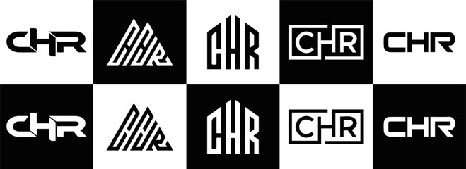 CHR logo. CHR set , C H R design. White CHR letter. CHR, C H R letter logo design. Initial letter CHR letter logo set, linked circle uppercase monogram logo. C H R letter logo vector design.	
