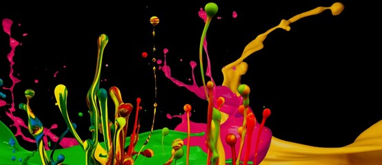 colorful paints splash with black background illustration