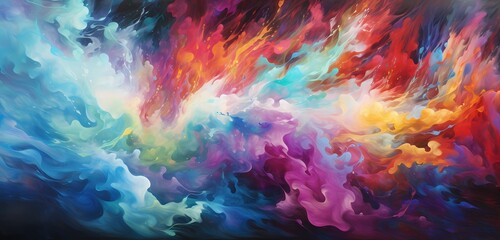 Fototapeta na wymiar Explosive bursts of color as waves of liquid collide, creating a visually stunning abstract scene that feels both chaotic and harmonious