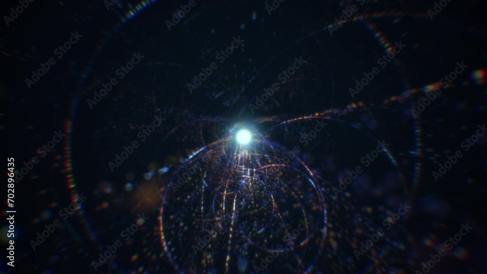 Poster abstract digital tunnel into virtual space consisting of a bright stream of particles