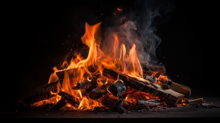 A bonfire is burning on a black background