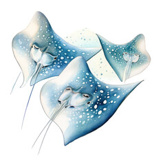 Watercolor Stingrays isolated on white or transparent background