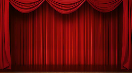 closed stage - long fine red curtain in theater hall