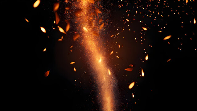 Captivating Fire Embers on Black Background: Mesmerizing Abstract Dark Glitter Sparks - Dynamic Fire Particles Lights for Intense Visual Impact