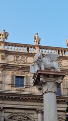 Fototapeta na wymiar verona, italy, piazza delle erbe, statue of the lion of san marco