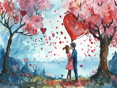 Gift card for Valentine's day watercolor