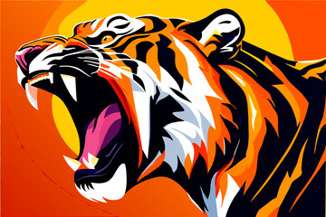 Roaring tiger in a fierce stance. vektor icon illustation