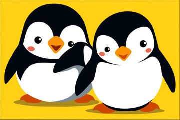 Fototapeta premium Cute penguins waddling together. vektor icon illustation