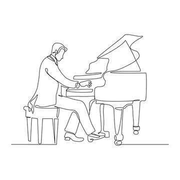 pianist playing grand piano single line clip art preview