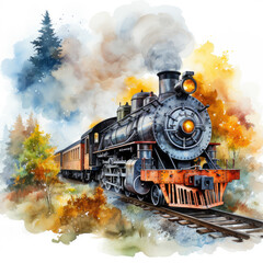watercolor train clipart, Generative Ai