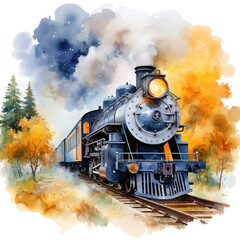 watercolor train clipart, Generative Ai