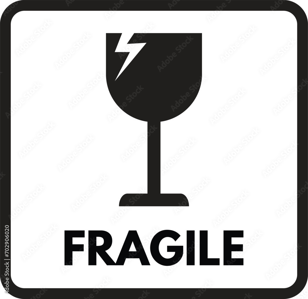 Poster fragile packaging symbol . fragile icon with black frame isolated on white background . vector illus
