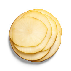 slices of potato isolated on white background.
