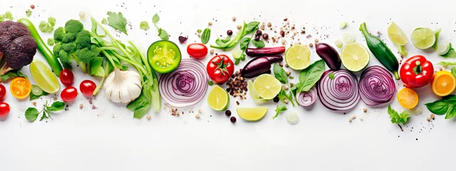 Crédence de cuisine Cuisine vegetables on white background top view place for text  © Anna