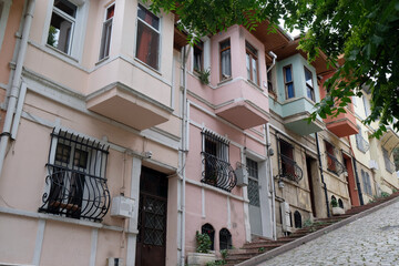 Fototapeta na wymiar colorful houses in Balat district, Istanbul