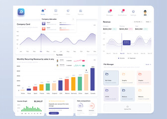 UI UX Infographic dashboard. UI design with graphs, charts and diagrams. Web interface template