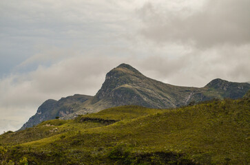 Mountains in the state of Minas Gerais in Brazil. This region is inland and is called Lapinha da Serra and is part of the mountain range called Espinhaco. This mountain range is made up of high peaks,