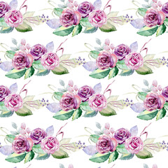 Watercolor seamless pattern on the white background. Png.